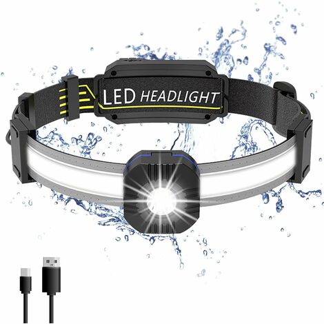 pesca impermeabile Fauge Cob colore nero 3 modalità per campeggio Torcia frontale a LED pesca impermeabile Fauge Cob colore nero 3 modalità per campeggio Torcia frontale a LED