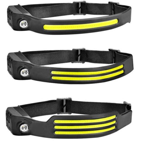 Lampada frontale a LED ricaricabile, potente lampada frontale USB impermeabile da 1200 mAh COB XPE per corsa, campeggio, ciclismo, uso del casco, pesca, riparazioni, jogging, bambini, set da 3 pezzi