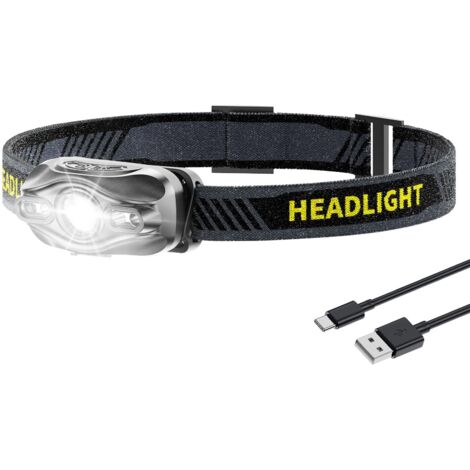 Lampada frontale, mini potente lampada frontale a LED portatile con 5 tipi di luce bianca e rossa impermeabile per adulti e bambini ciclismo jogging, lampada frontale a LED ricaricabile mini [classe e