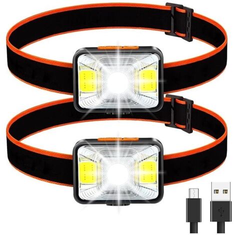 Lampada frontale potente KZQ [confezione da 2], lampada frontale a LED, ricaricabile tramite USB, 2000 lumen, 5 modalità di illuminazione, luce bianca e rossa, impermeabile IPX5, per pesca, campeggio,