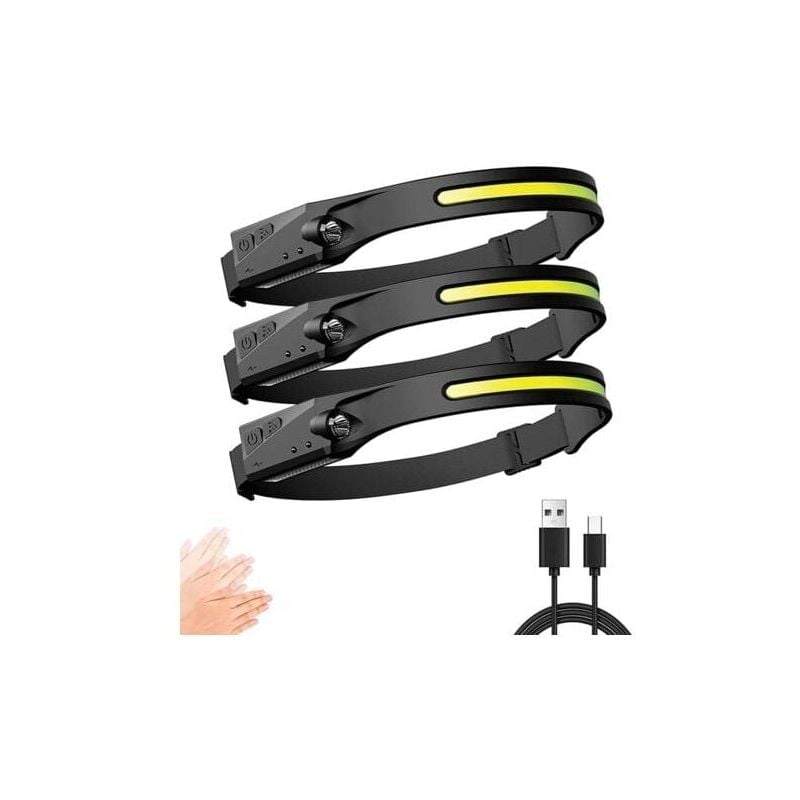 Image of Lampada frontale, potente lampada frontale a led ricaricabile tramite usb, 500 lumen, 3 modalità di illuminazione, rilevamento manuale, impermeabile