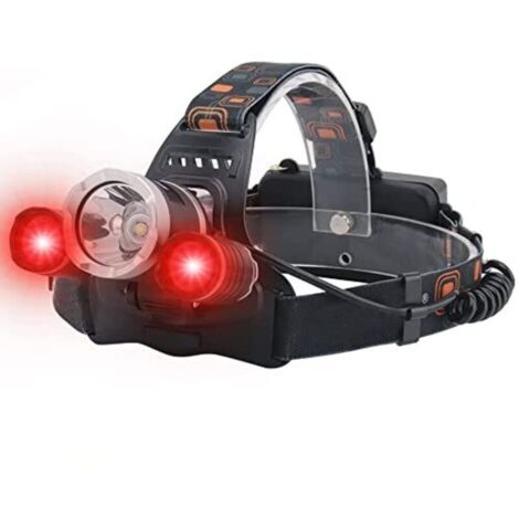 Lampada frontale ricaricabile, lampada frontale da caccia a LED bianchi e rossi a 3 modalità, lampada frontale tattica da 5000 lumen, lampada frontale a luce rossa per corsa, campeggio, ecc.