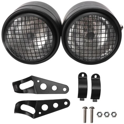 Lampada frontale universale per moto da 8,5 pollici, doppia, rotonda, doppia (griglia nera bianca)