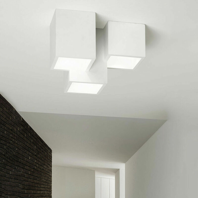 Image of Lampada gesso da soffitto plafoniera a 3 cubi attacco faretto GU10 verniciabile