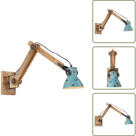 Lampada in ferro - vidaXL Lampada a Parete 25 W Blu Anticato 96x15x20 cm E27 - Lampada in legno