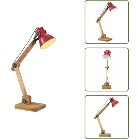 Lampada in ferro - vidaXL Lampada da Scrivania 25 W Rosso Anticato 23x18x96 cm E27 - Lampada in legno