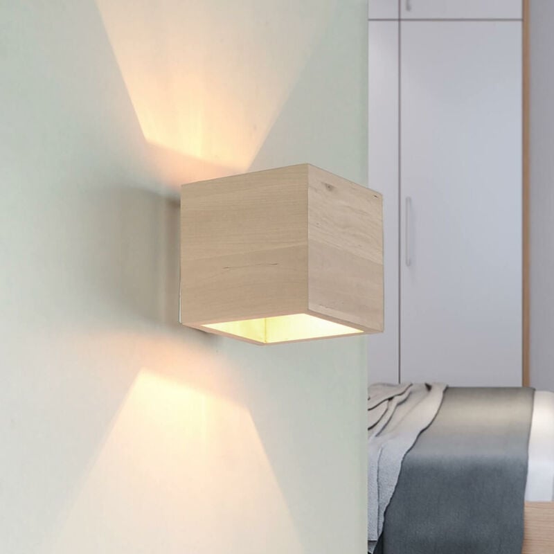 Image of Licht-erlebnisse - Lampada da parete dalla forma quadrata per interni in legno design moderno Up & Down L:10cm G9 Illuminazione indiretta - Natura