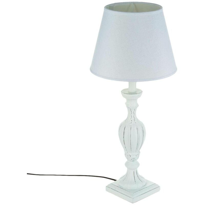 Image of Lampada renzo bianca h56cm - lampada da tavolo, base in legno mdf, paralume in lino e pvc, presa di corrente, attacco e27, 40 w, bianco, h Atmosphera