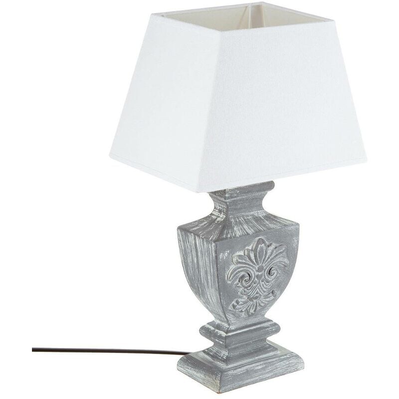 Image of Lampada socoro grigio h54cm - lampada da tavolo, base in legno mdf, paralume in lino e pvc, presa di corrente, attacco e14, 40 w, grigio, ha