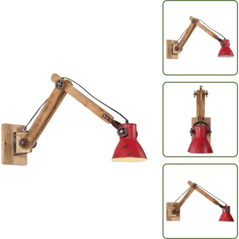 Lampada in legno - vidaXL Lampada a Parete 25 W Rosso Anticato 96x15x20 cm E27 -