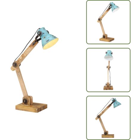 Lampada in legno - vidaXL Lampada da Scrivania 25 W Blu Anticato 23x18x96 cm E27 - Lampada da tavolo