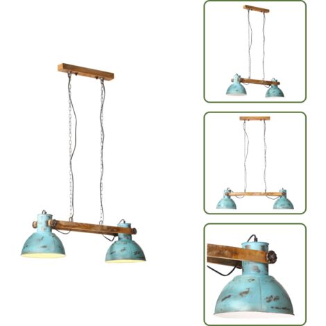 Lampada in legno - vidaXL Lampada Pensile 25 W Blu Anticato 85x28x109 cm E27 -