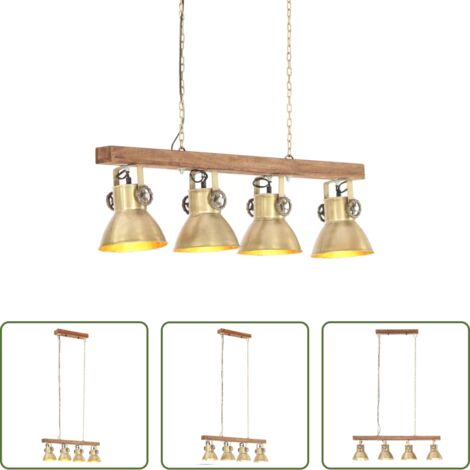 Lampada in ottone -  Lampada a Sospensione Industriale Ottone E27 Legno di Mango