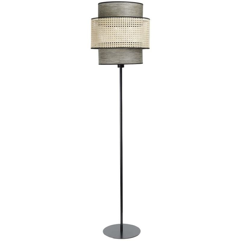 Image of Lampada in piedi Doblo pvc in plastica, con rattan e arredamento grigio, beige 1xe27 60w h: 163 cm Ø40 cm con interruttore del piede