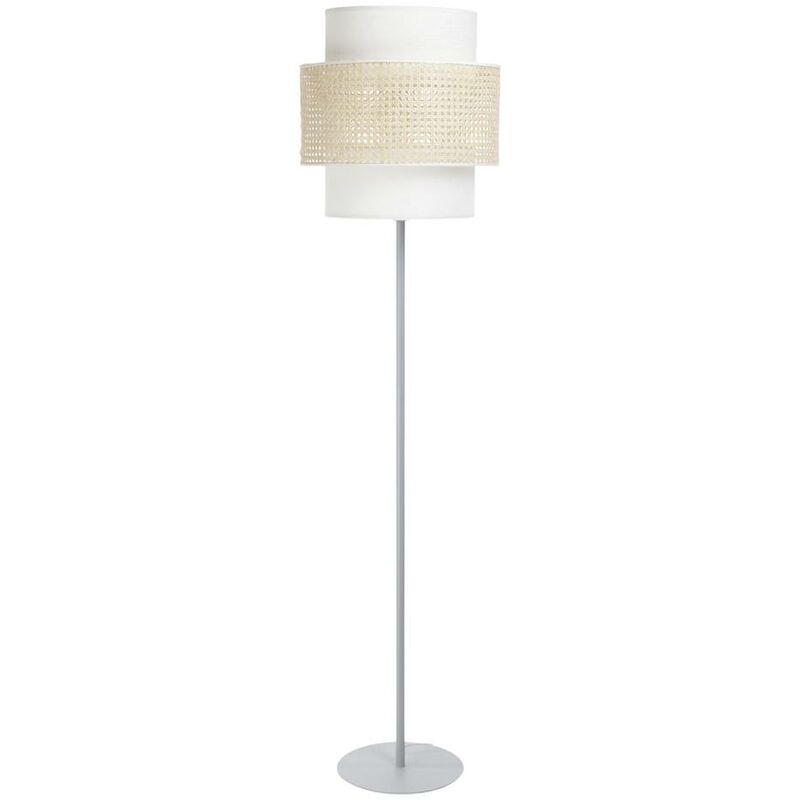 Image of Lampada in piedi Doblo pvc in plastica, con rattan e decorazioni bianche, beige 1xe27 60W h: 163 cm Ø40 cm con interruttore del piede