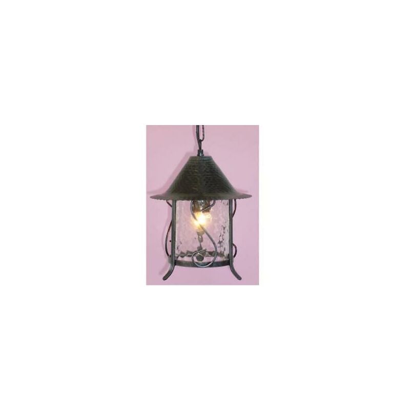 Image of Cruccolini - Lampada lanterna applique plafoniera cilindro a catena in ferro battuto