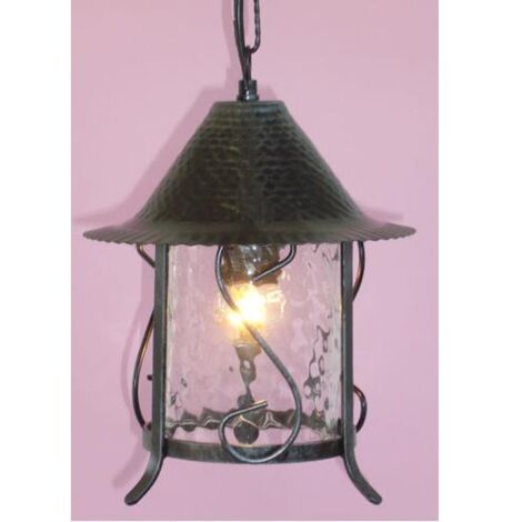 LAMPADA LANTERNA APPLIQUE PLAFONIERA CILINDRO A CATENA IN FERRO BATTUTO
