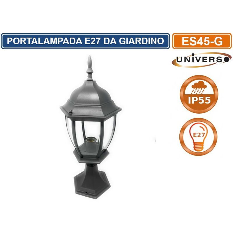 Image of Lampada lanterna faretto da terra applique da giardino E27 da esterno IP55 grigio