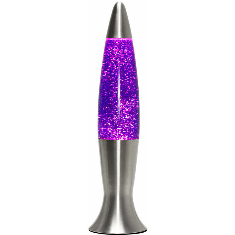 Image of Lampada Lava Angelina design retrò argentata con liquido glitterato viola 40 cm incl. Lampadina - Argento, glitter viola
