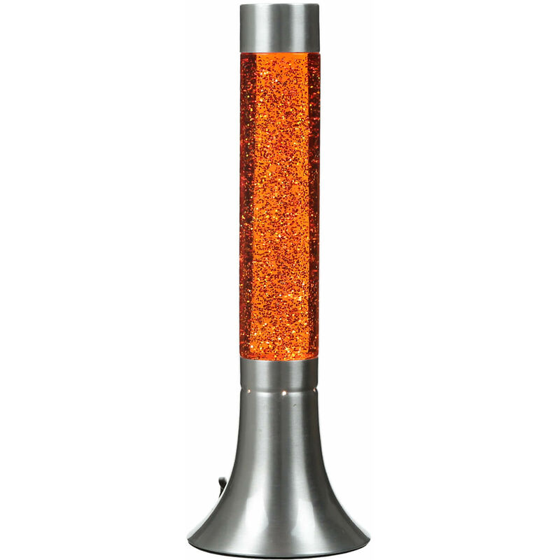 Image of Lampada Lava design vintage rotonda con liquido glitterato arancione A:38cm idea regalo per feste - Glitter, Arancione, Argento