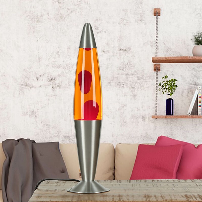 Image of Lampada Lava jenny dal design retrò con liquido giallo cera rossa Lampada da tavolo - Rosso, arancione, argento