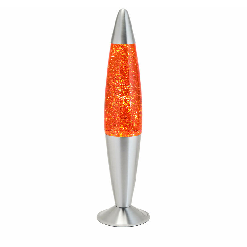 Image of Lampada Lava Jenny dal design retrò sgargiante con liquido glitterato alta 42 cm Luce d'atmosfera - Glitter (argento), Arancione, Argento