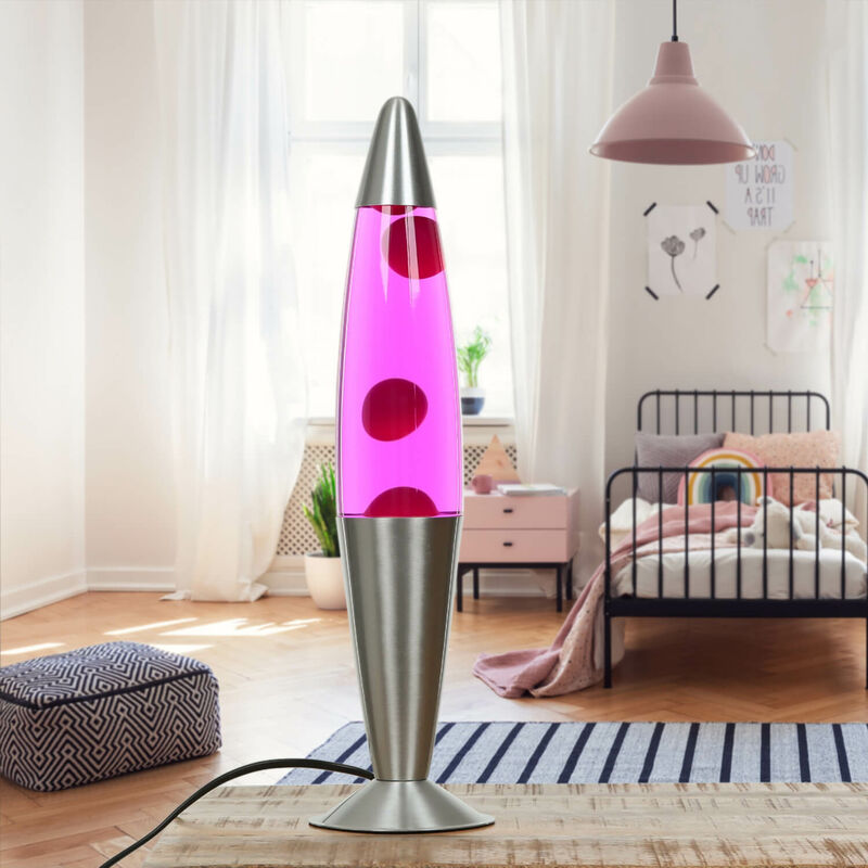 Image of Lampada Lava jenny dal design vintage in color rosa 42 cm di altezza Luce d'atmosfera - Rosa, Argento