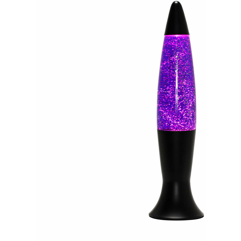 Image of Lampada lava nera dal design retrò con liquido viola glitterato alta 40 cm, lampada da tavolo - Nero opaco, glitter viola