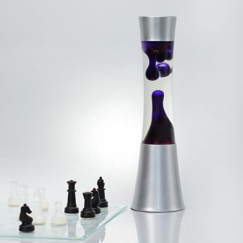 Image of Lampada lava Sandro dal design retrò argentato con cera viola sandro 39cm idea regalo - Viola, trasparente, argento