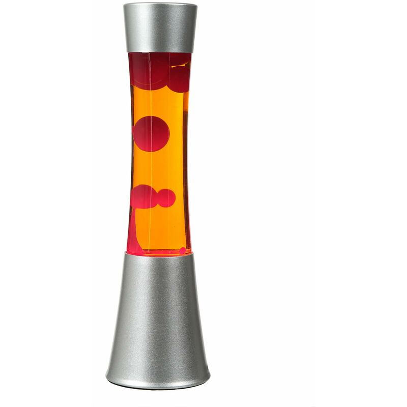 Image of Lampada Lava sandro dal design retrò con cera rosso fuoco arancione 39 cm - Rosso, arancione, argento