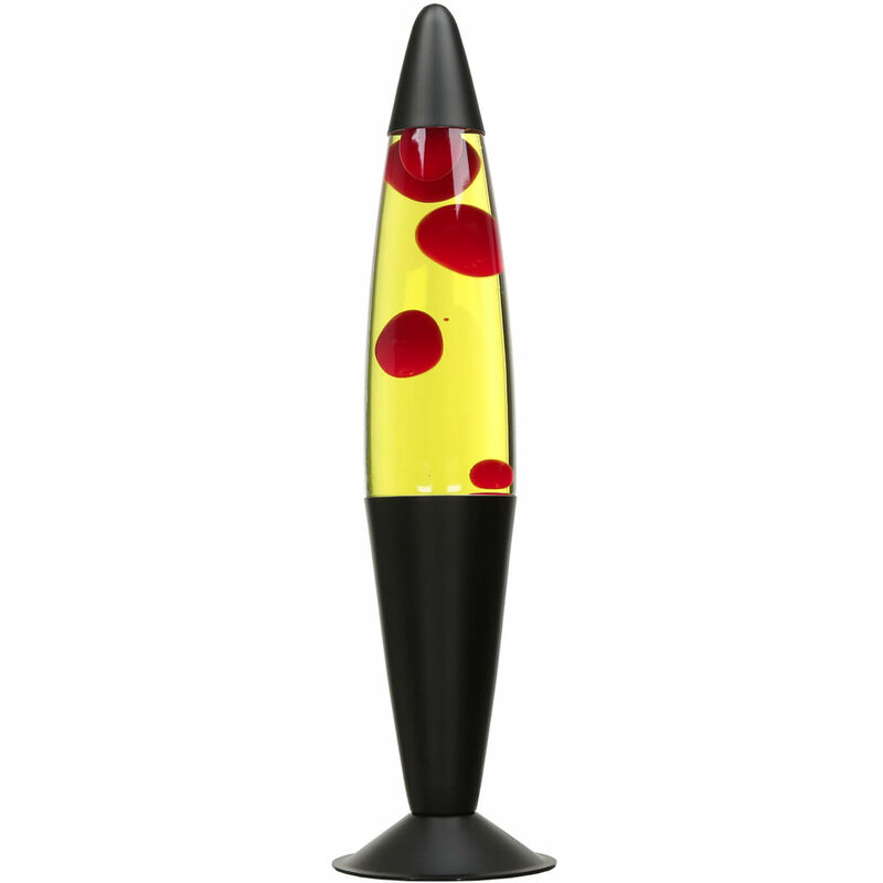 Image of Lampada Lava suggestivo design retrò con liquido giallo e cera rossa altezza 42 cm - Rosso, giallo, nero