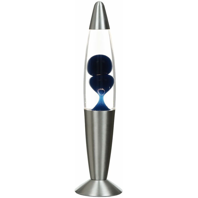 Image of Lampada Lava Timmy argentata effetto relax design retrò rotondo con cera blu ø 6 cm - Blu, trasparente, argento