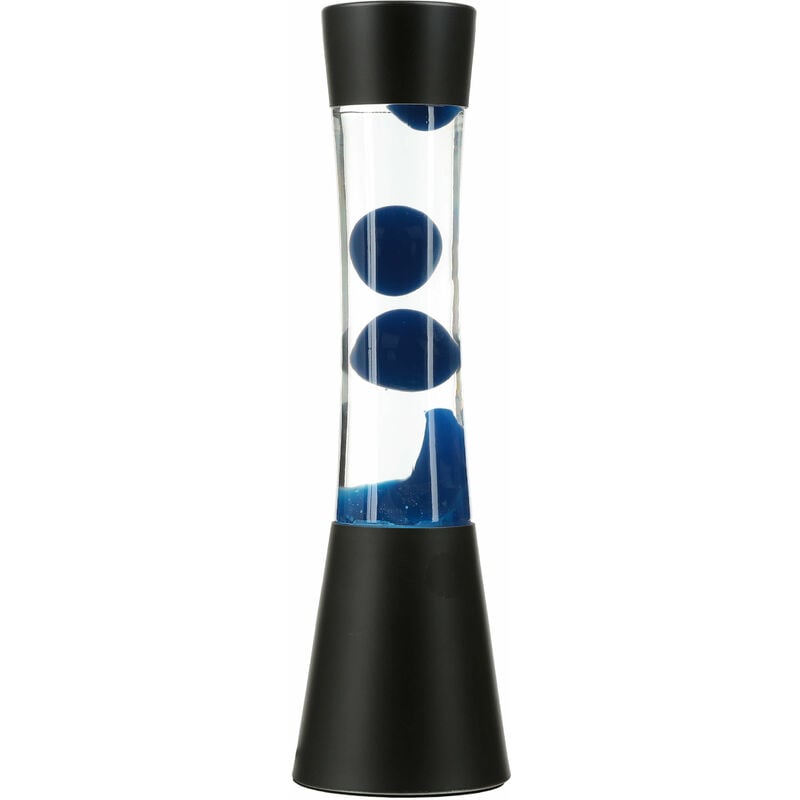 Image of Lampada Lava design vintage in stile anni ´60 ´70 A:39,5 cm con liquido trasparente e cera di color blu Luce d'Ambiente Ringo - Blu, trasparente,