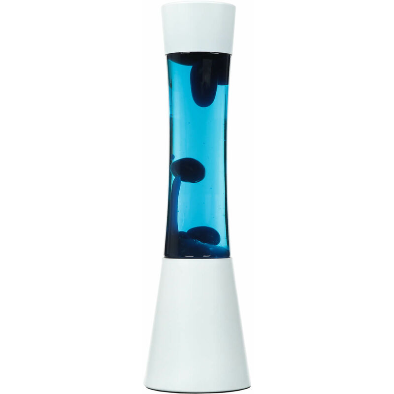 Image of Lampada lava dal design retrò base color bianco con liquido azzurro e cera blu scuro Luce d'atmosfera in stile vintage Ringo - Blu, bianco