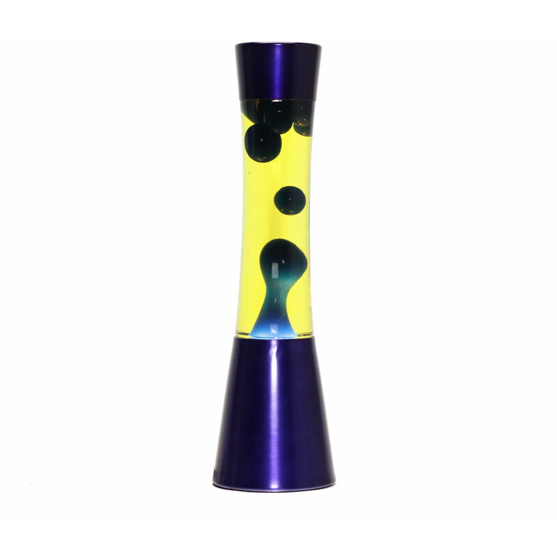 Image of Lampada Lava design vintage in stile anni ´60 ´70 blu A:39,5 cm base blu con liquido giallo e cera di color blu notte Ringo - Blu scuro, giallo