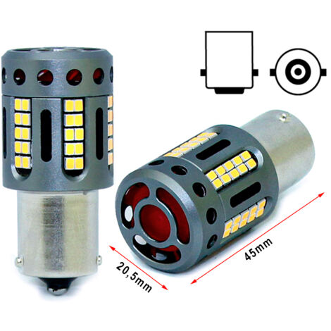 Lampada Led 1156 BA15S P21W 100% Canbus 12V 21W Effettiva Bianco 6000K Piedi Dritti Con Ventola In Testa