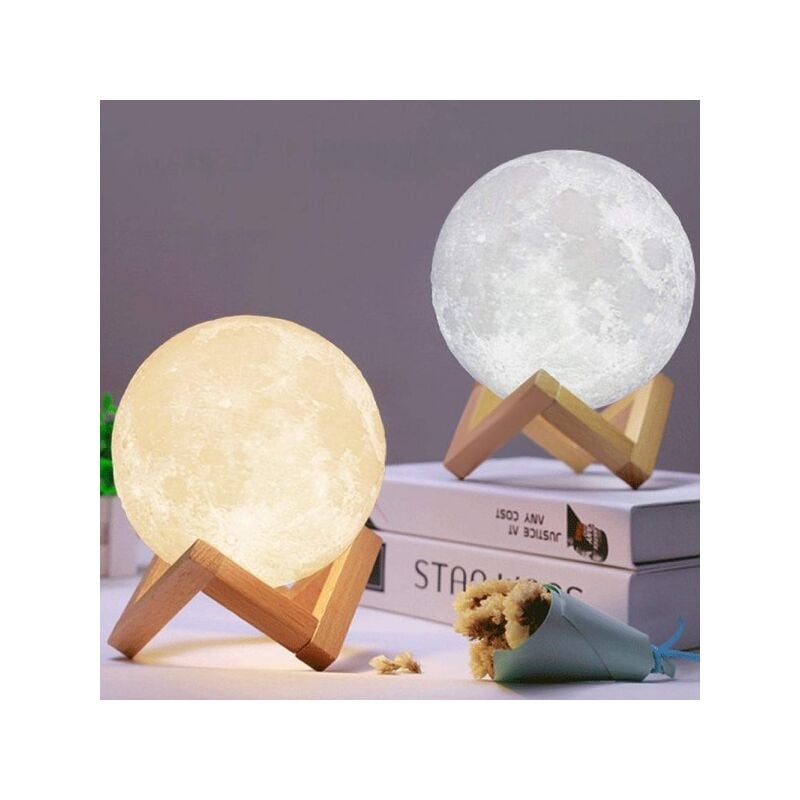 Image of Trade Shop - Lampada Led 3d a Forma Di Luna Usb Luna Luce Regolabile Notturna Con Filo