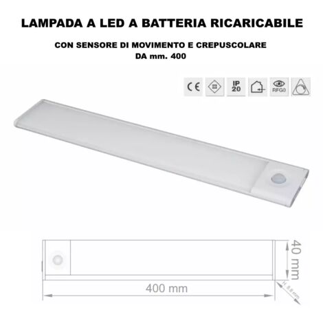 LAMPADA LED A BATTERIA RICARICABILE CON SENSORE DI MOVIMENTO DA MM.400