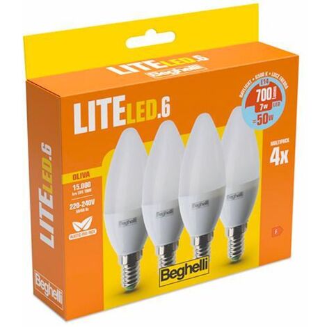 LAMPADA LED CF.4PZ OLIVA E14 7W 6500K """BEGHELLI LITE LED 58046"""