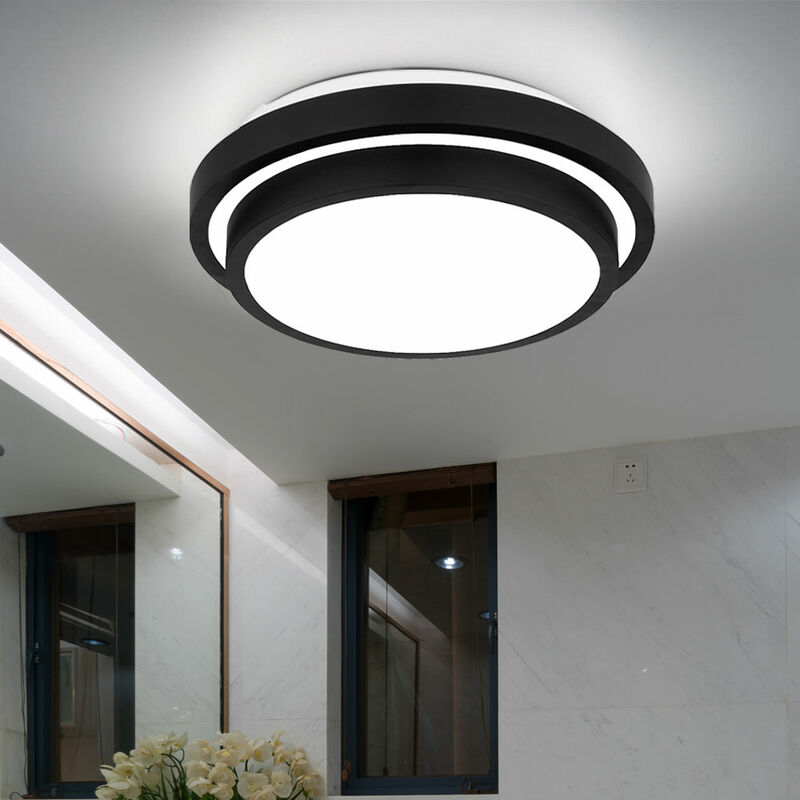 Image of Lampada led da bagno, plafoniera, lampada da soggiorno, corridoio, metallo acrilico nero, rilevatore di movimento 1-5m/360°, d 30 cm