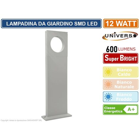 LAMPADA LED DA GIARDINO 12W IN ALLUMINIO BIANCO CON FISSAGGIO A TERRA IP65 LAMPIONE 500MM 600 LUMEN - Colore Luce: Bianco Freddo