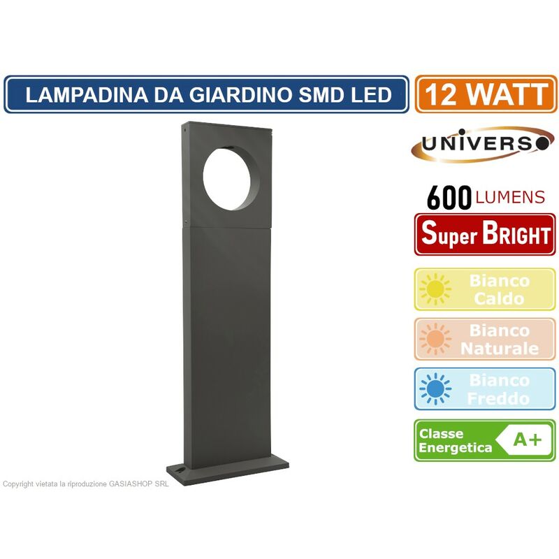 Image of Lampada led da giardino 12W in alluminio grigio con fissaggio a terra IP65 lampione 500MM 600 lumen - Colore Luce: Bianco Naturale
