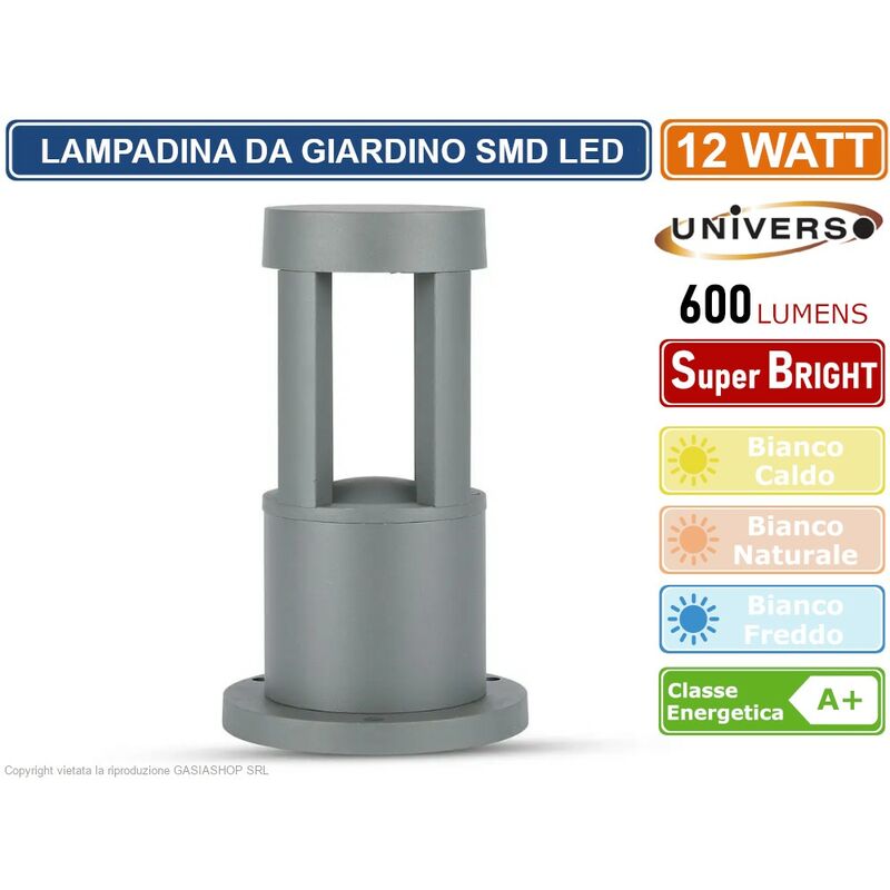 Image of Lampada led da giardino con fissaggio a terra 12W colore grigio 600 lumen da esterno IP65 30CM - Colore Luce: Bianco Naturale