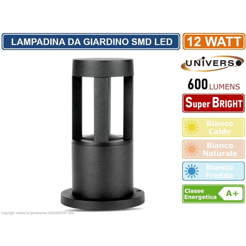 Image of Lampada led da giardino con fissaggio a terra 12W colore nero 600 lumen da esterno IP65 30CM - Colore Luce: Bianco Naturale