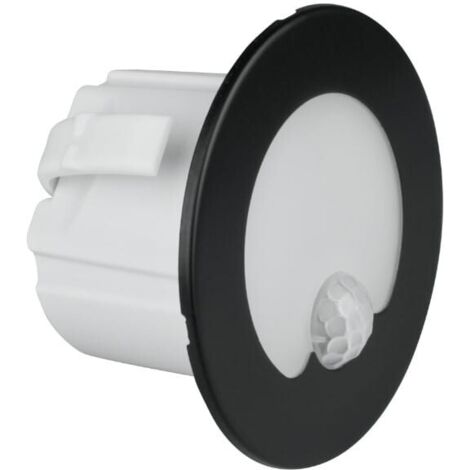 Lampada LED da incasso 1,2W PIR rotonda nera per scale DPM