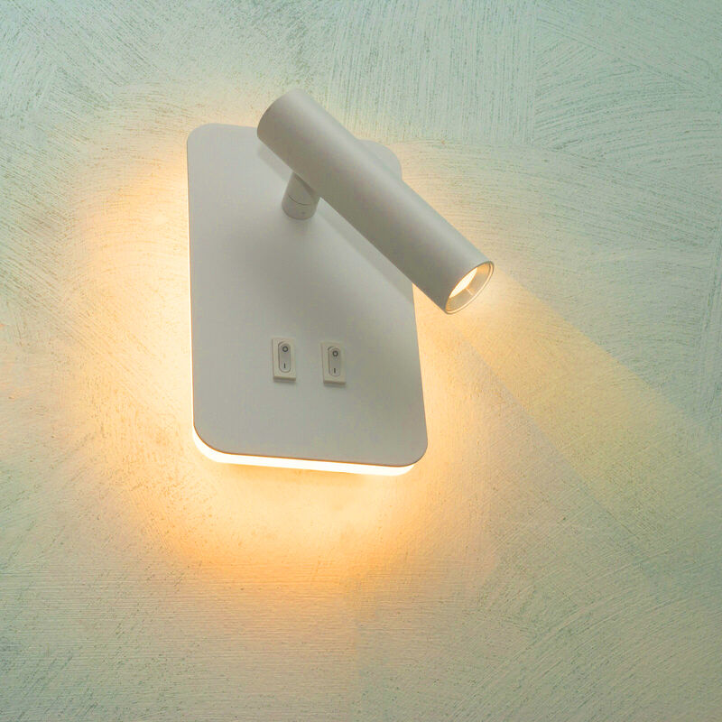 Image of Lampada con doppio led da lettura da parete muro Applique da 6W orientabile per casa hotel b&b con luce calda 3000K