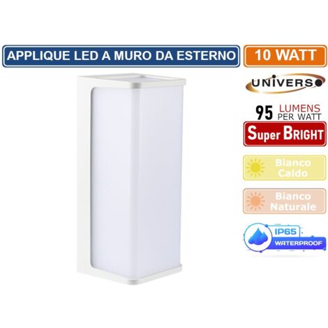 LAMPADA LED DA MURO 10W WALL LIGHT SMD APPLIQUE BIANCA 950 LUMEN IP65 - Colore Luce: Bianco Naturale