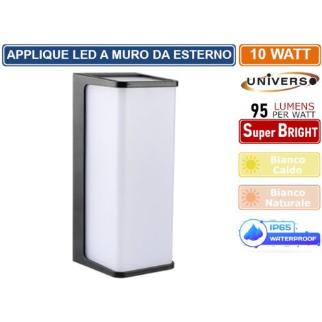 LAMPADA LED DA MURO 10W WALL LIGHT SMD APPLIQUE NERA 950 LUMEN IP65 - Colore Luce: Bianco Freddo
