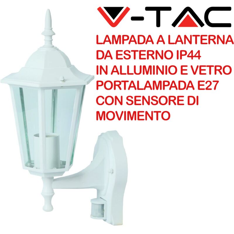 Image of V-tac - VT-751 7071 Lampada led da Muro a Lanterna con Portalampada E27 (Max 60W) con Sensore di Movimento Colore Bianco IP44