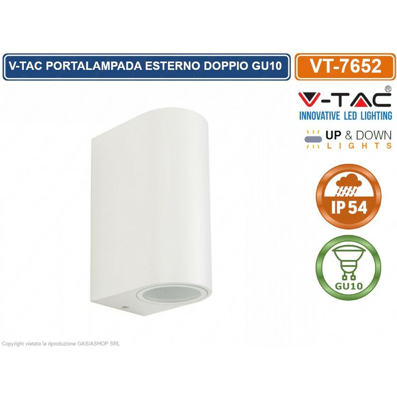 Image of VT-7652 portalampada doppio wall light da muro per 2 lampadine GU10 IP44 - sku 7542 - V-tac